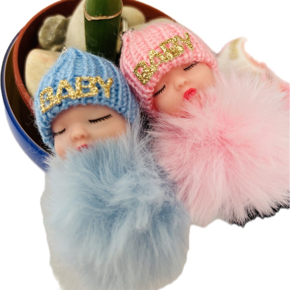 Adorable Blue & Pink Knitted Baby Doll Keyring Keychain Fashion Accessories - Picture 5 of 8